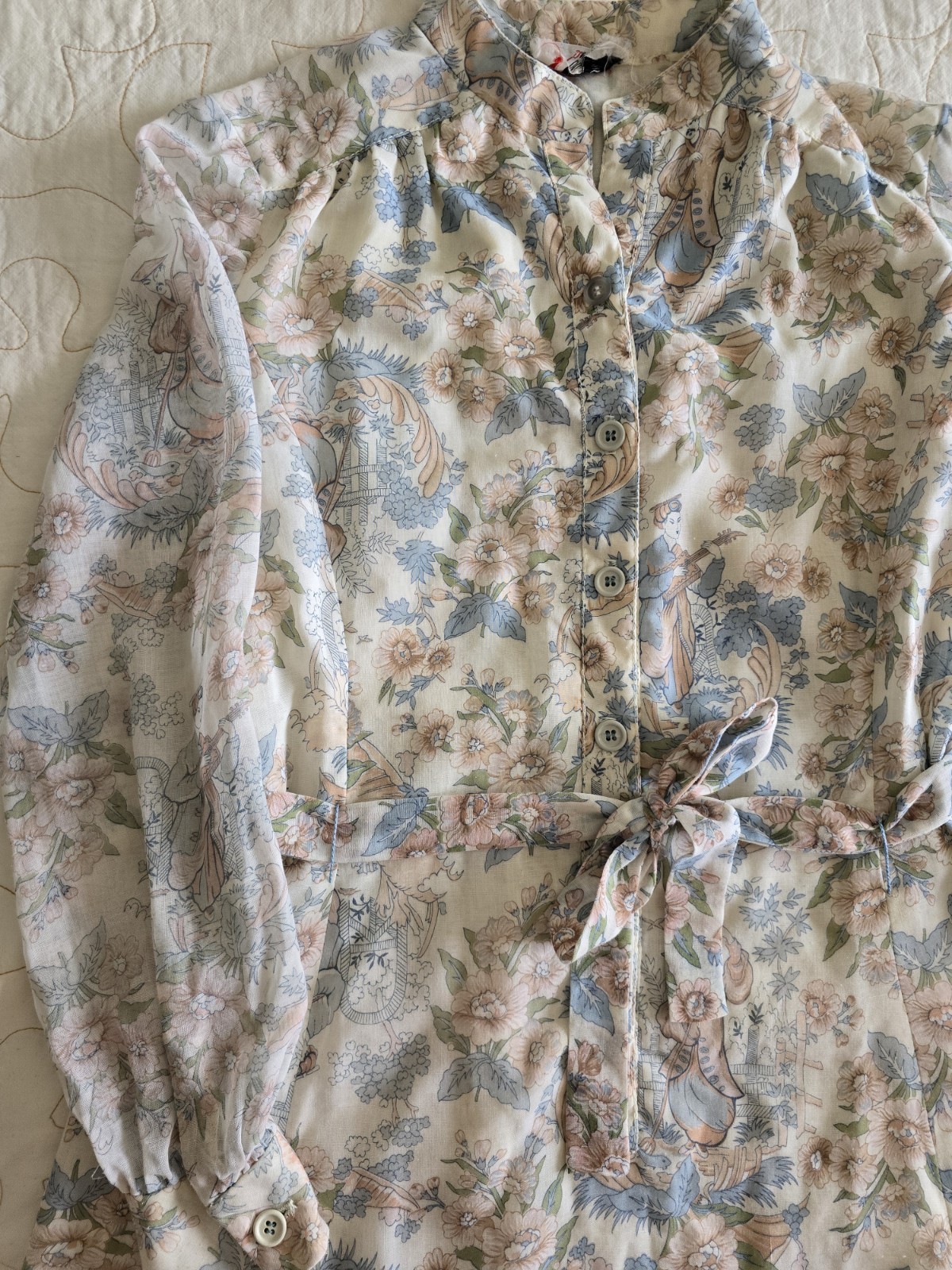 Vintage 60s 70s Novelty Print Shirt waist Dress Womens Medium Etheral Romantic
