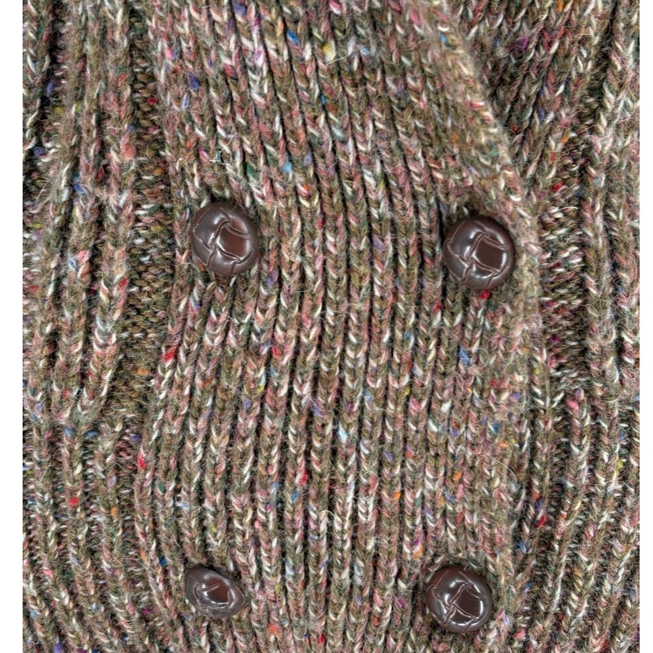 Vintage Joyce Cardigan Brown Multi Double Breasted Ribbed Shoulder Pads