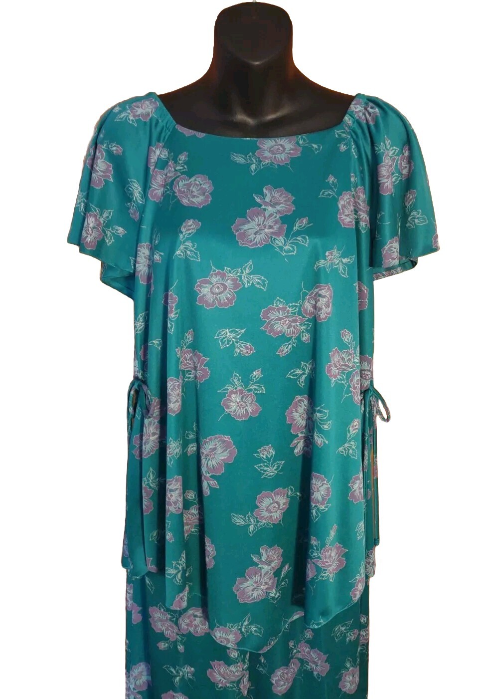 Vintage 70’S Ms. Sugar Teal & Purple Floral Two Piece Outfit Mrs. Roper Look