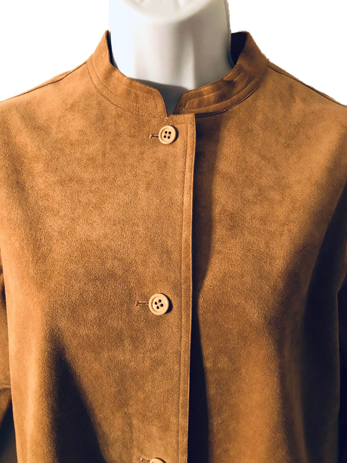 Halston Rare Camel Brown Ultra Suede Long Sleeve Vintage Coat Dress Duster M