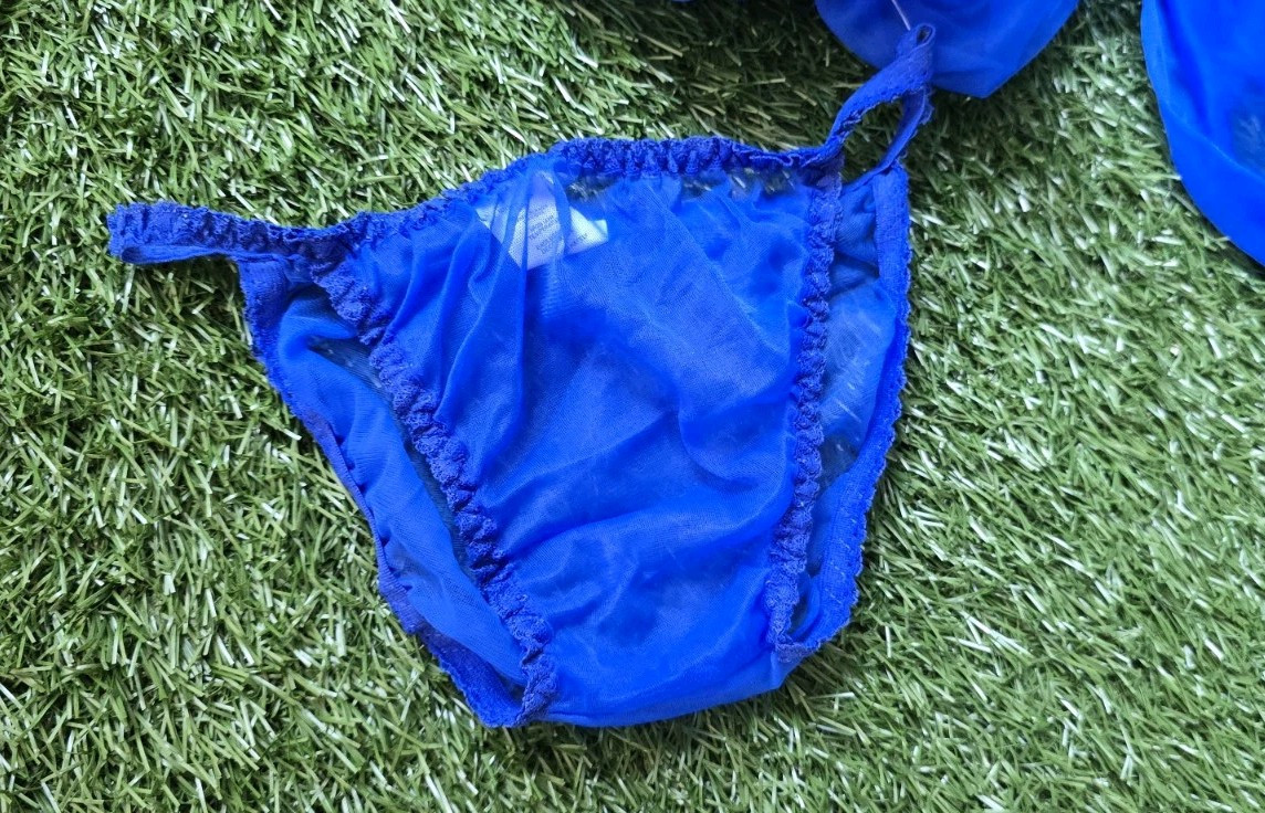 NWOT Vintage Andrea Kristoff ESCANTE Blue Lace Ruffle 3 Piece Lingerie Small