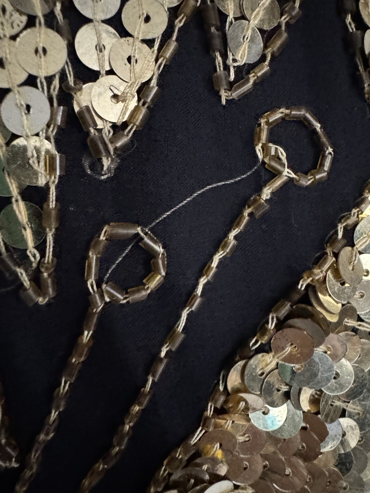 Vintage Black and Gold Disco Butterfly Top Beads and Sequins on Silk