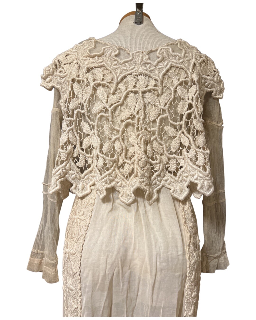 Antique Edwardian Tulle Crochet Formal 2piece Dress Vest Cotton Voile Skirt 1900
