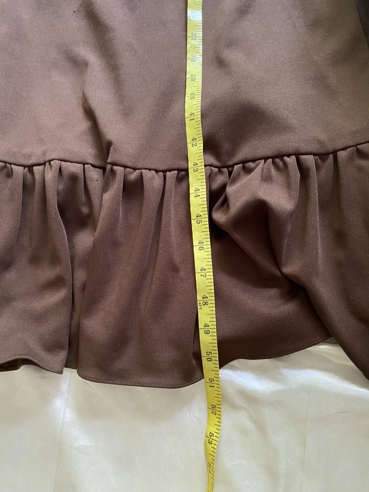 Vintage 1970s Brown Sequin Halter Ruffle Prom Gown Boho Disco XS/S