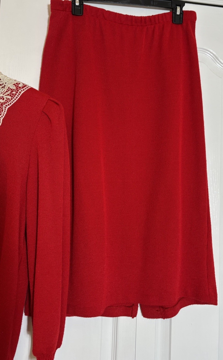 Nilani Vintage 80’s Red White Knit Sweater Cardigan And Skirt Set Women’s Large