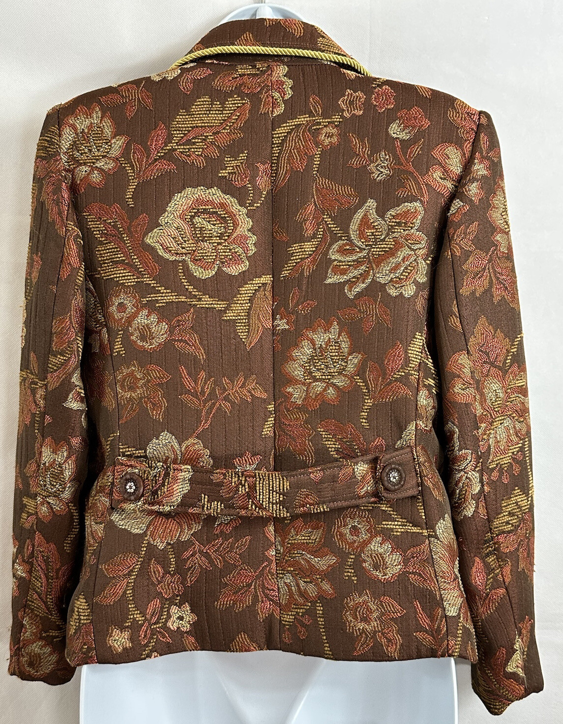 Vintage Ninety Sz 4 Floral Tapestry Woven Blazer Jacket Faux Diamond Buttons Pkt