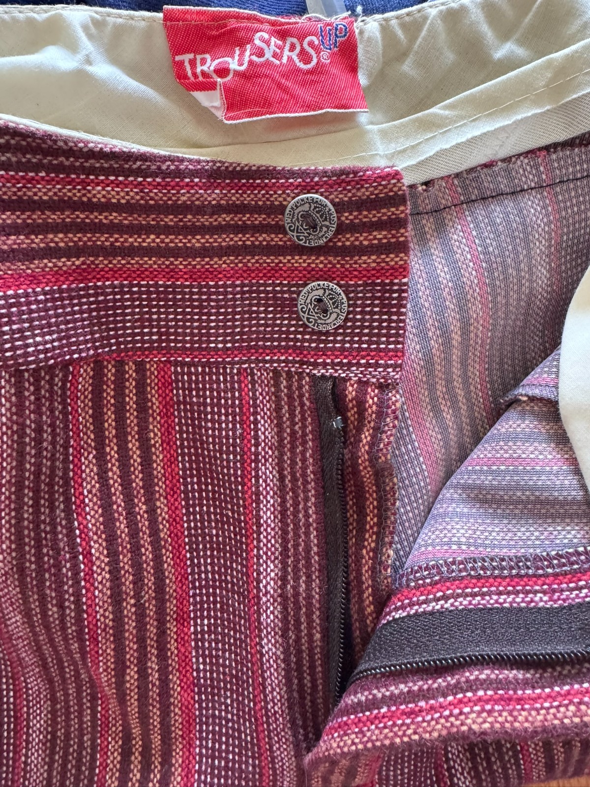 Vintage 70s Burgundy Retro Hippie Trousers Pants L/XL