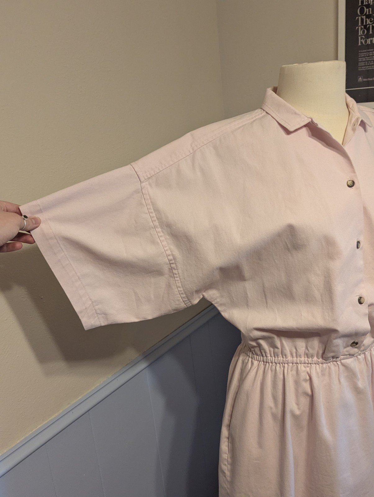 L-XL Vintage 80s 90s Katherine Stephens Pink Shirt Dress Midi Cotton Casual