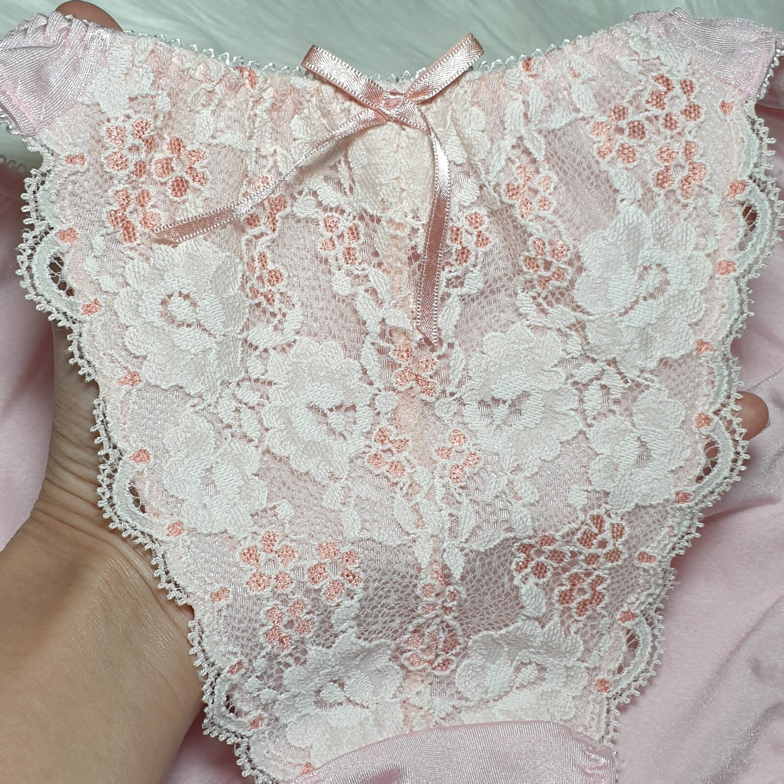 Vintage Nylon Satin Panty Silky Pink Bikini Sissy Lace Brief Sz Small Hip 32-36″