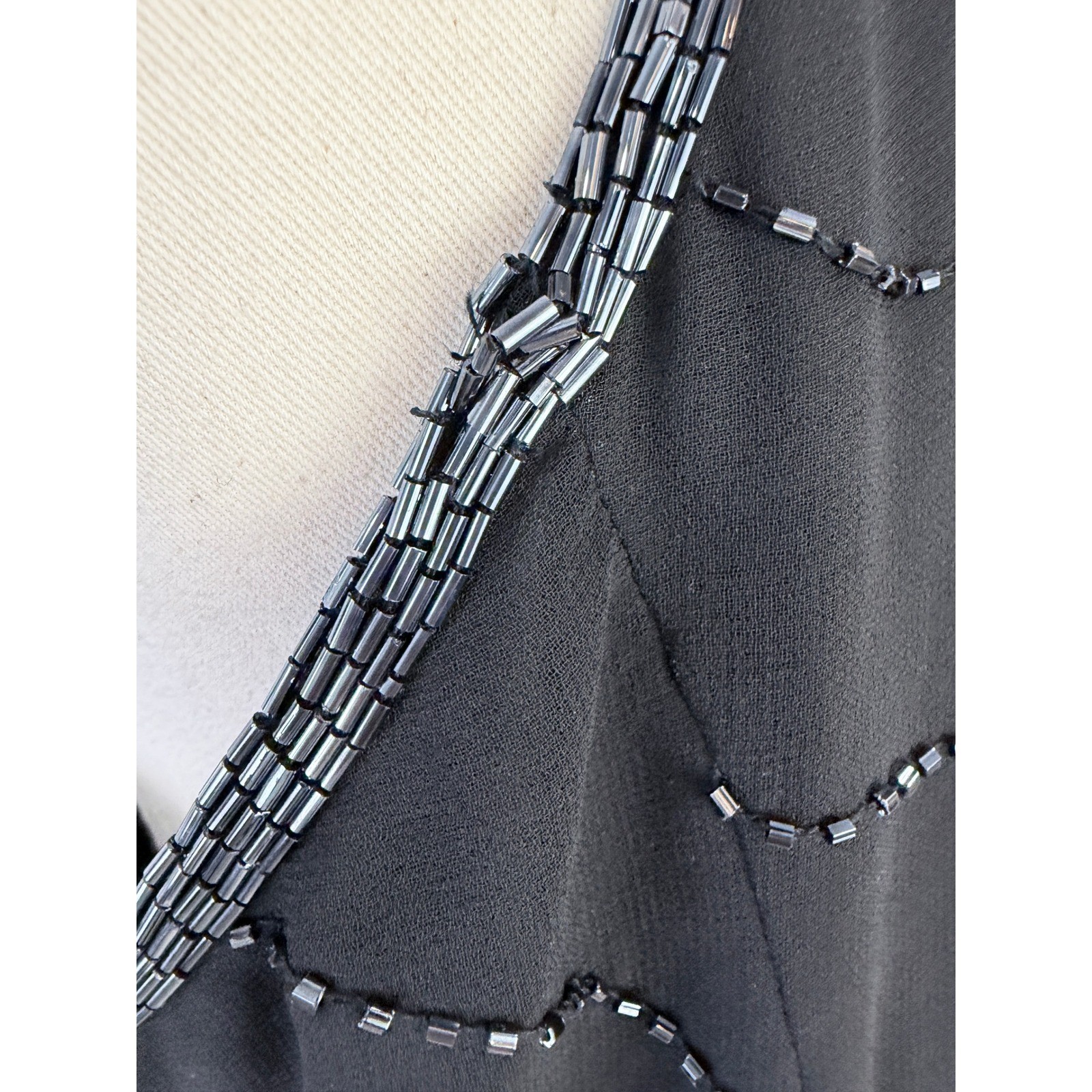 Onyx Nite Black Iridescent Beaded Slip Gown Formal Maxi Dress Vintage 12
