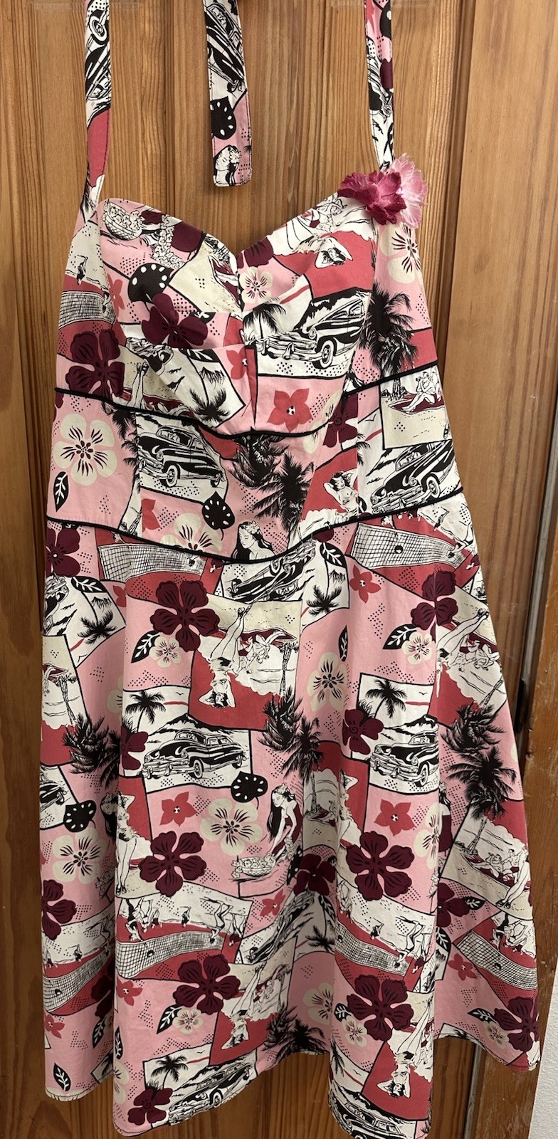 Vtg Torrid USA Rockabilly Vacation Souvenir Cars Hawaii Size 22 Halter Dress