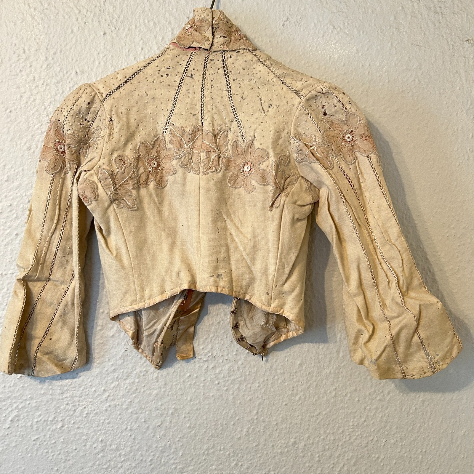 Antique 1800s Victorian Corseted Bodice Blouse Lace Display Study Fragile AS IS