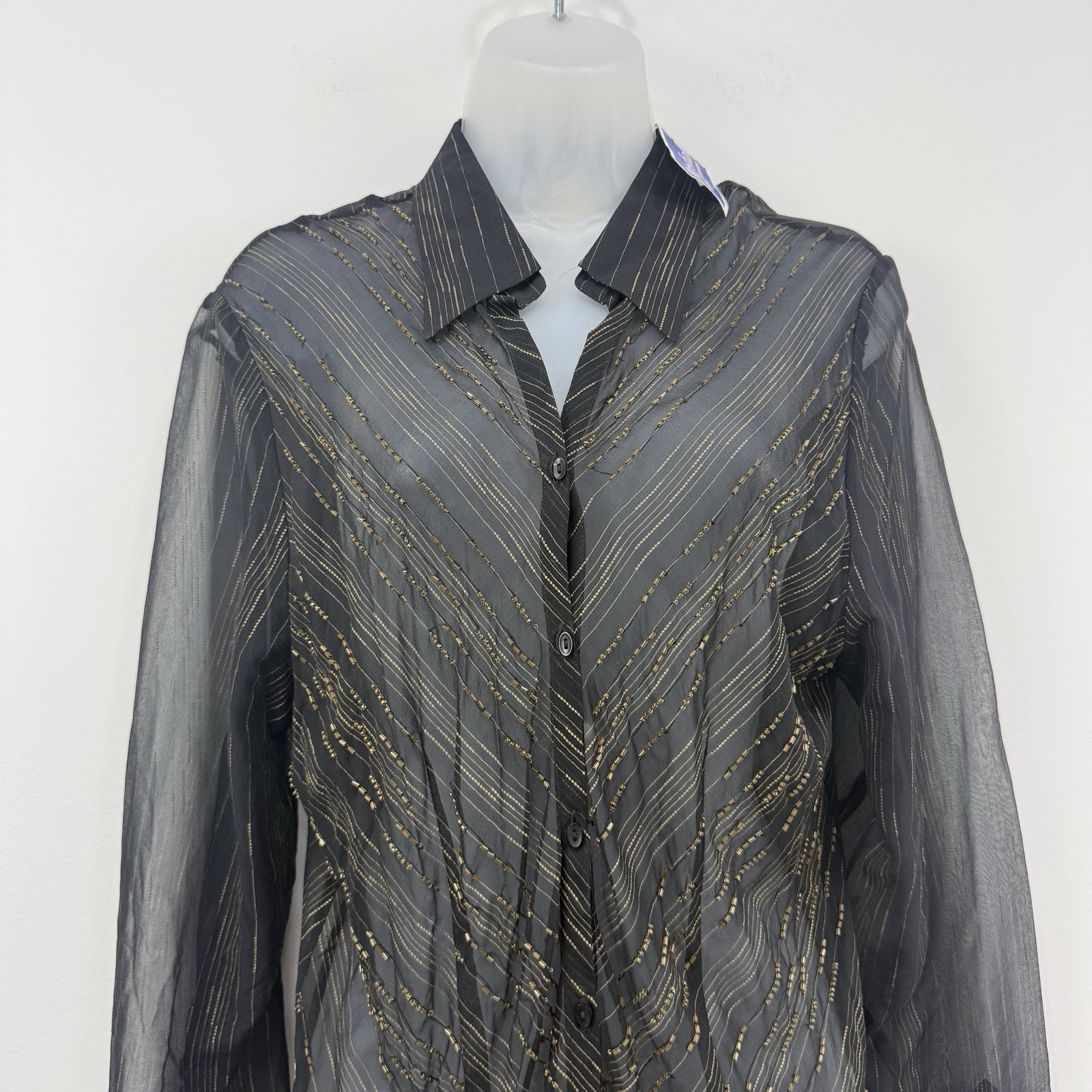 VTG Y2K Ice 100% Silk Top Women’s XL NWT Beaded Whimsigoth Deadstock Sheer