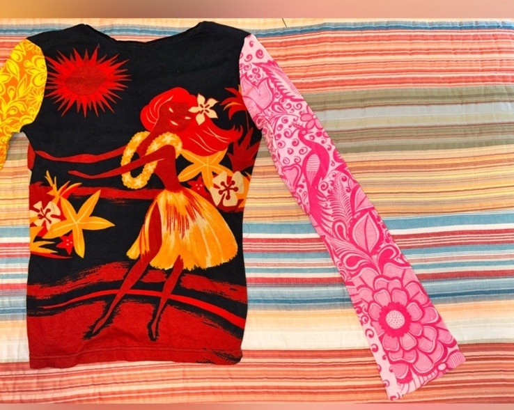 Vintage Rare Custo Barcelona Tropical Hawaiian Dancer Long Sleeve Shirt