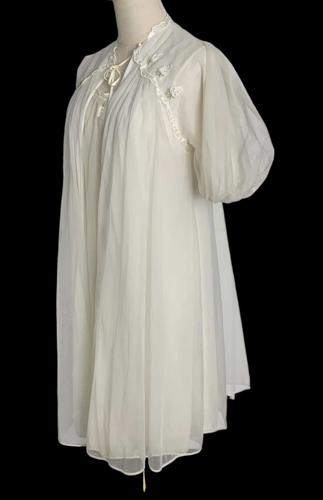 VTG Gotham gold stripe peignoir robe gown babydoll nylon slip roses chiffon 60s
