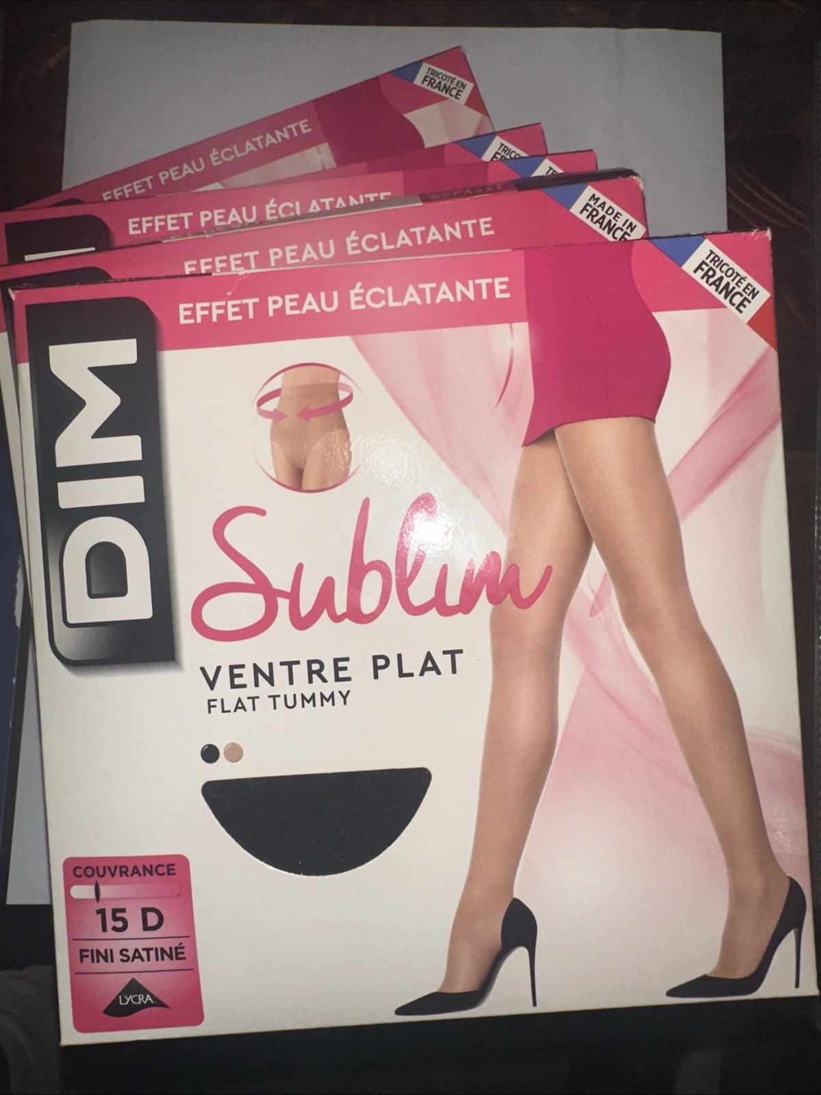 Dim Sublime Flat Tummy Pantyhose Size 4 Large Black 15D Satin Finish *lot Of 5*