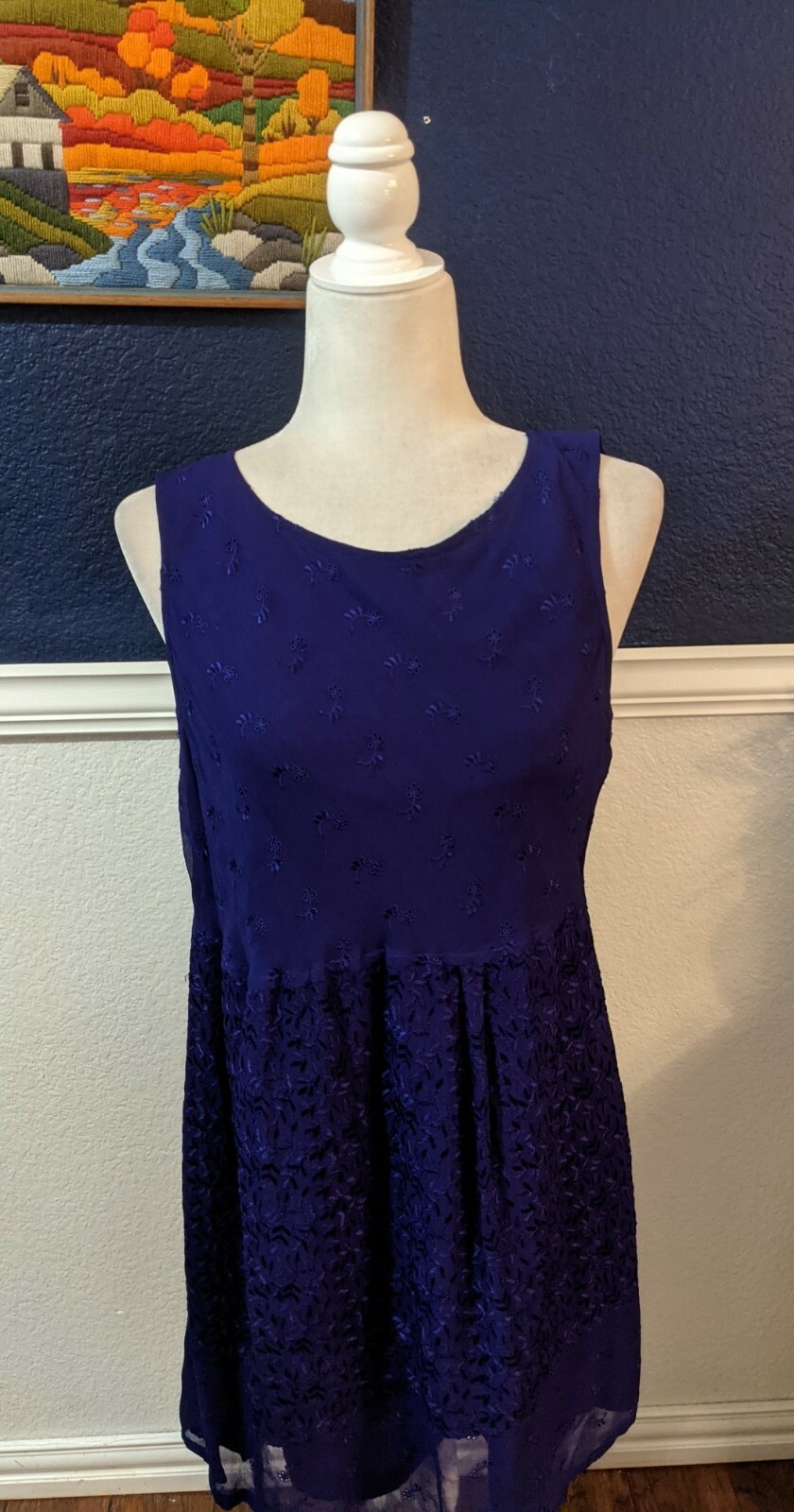 VTG Pudding Shop Sleeveless Purple Dress Floral Eyelet Sz 2 Extra Small XS
