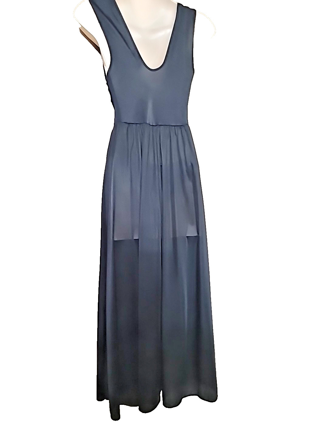 VINTAGE PEAU DE ROSE BLACK NYLON Sexy NIGHTGOWN LACE SIZE Small