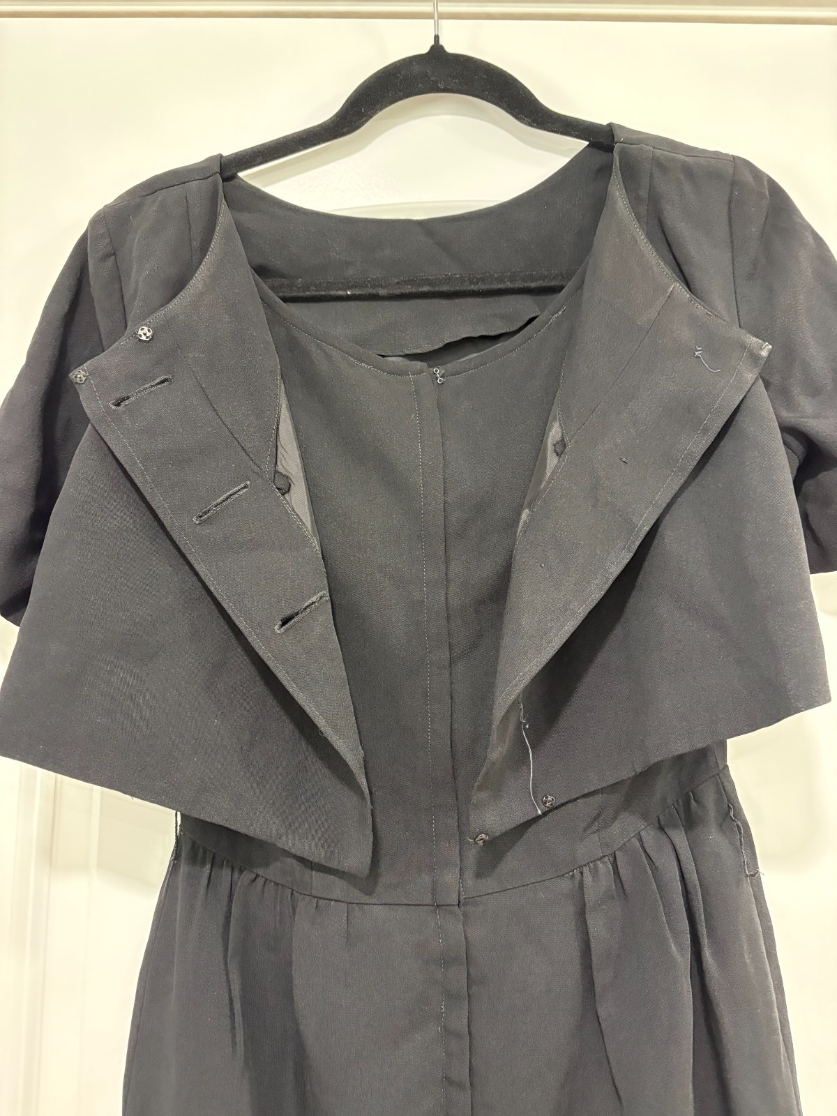 Vintage Black Margot-Barry 1950s-1960s Dress featuring a button-down cape collar
