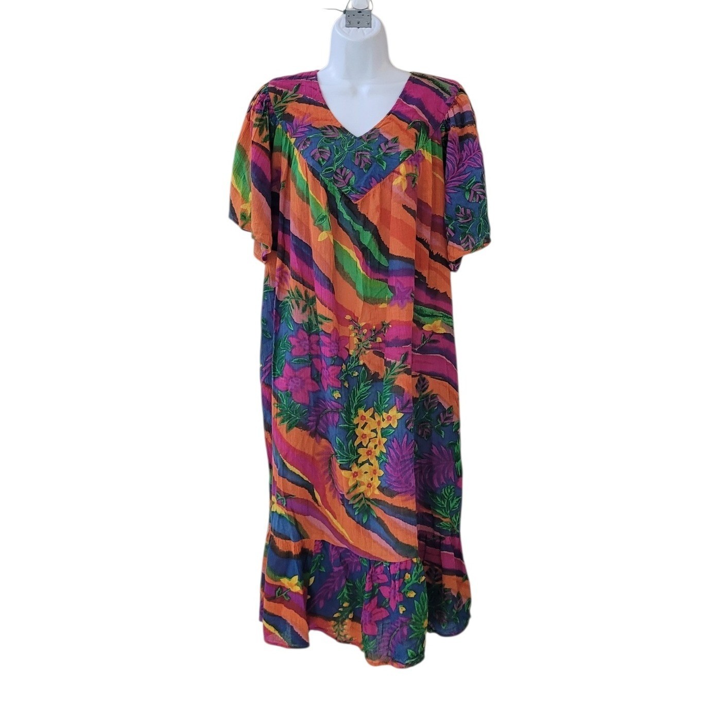 SERENGETÍ Catalog L Vtg 90s Abstract Tropical Mumu House Dress Psychedelic