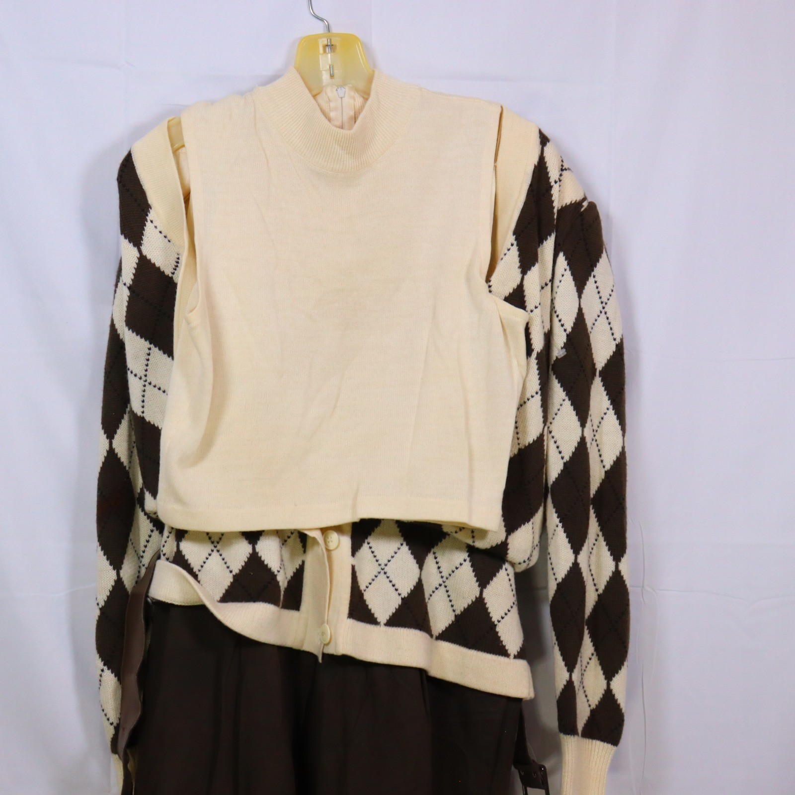 Ciao Ltd. Argyle Skirt Set 10 Brown Womens Vintage Preppy Academic