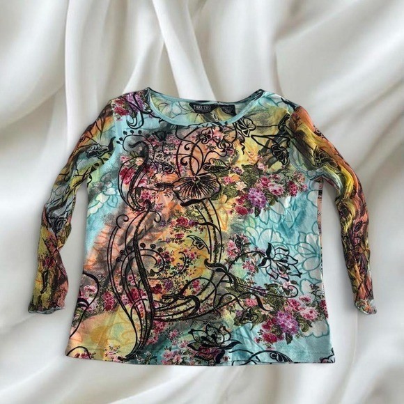Take Two teal glitter mesh sleeve graphic babydoll fairy top y2k vintage euro
