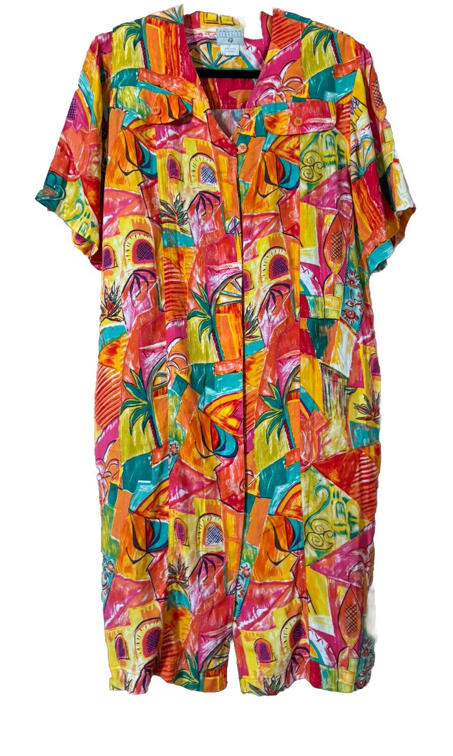 1980s 1990s Resort Wear Print Colorful Retro Dress by George Georgiou Medium