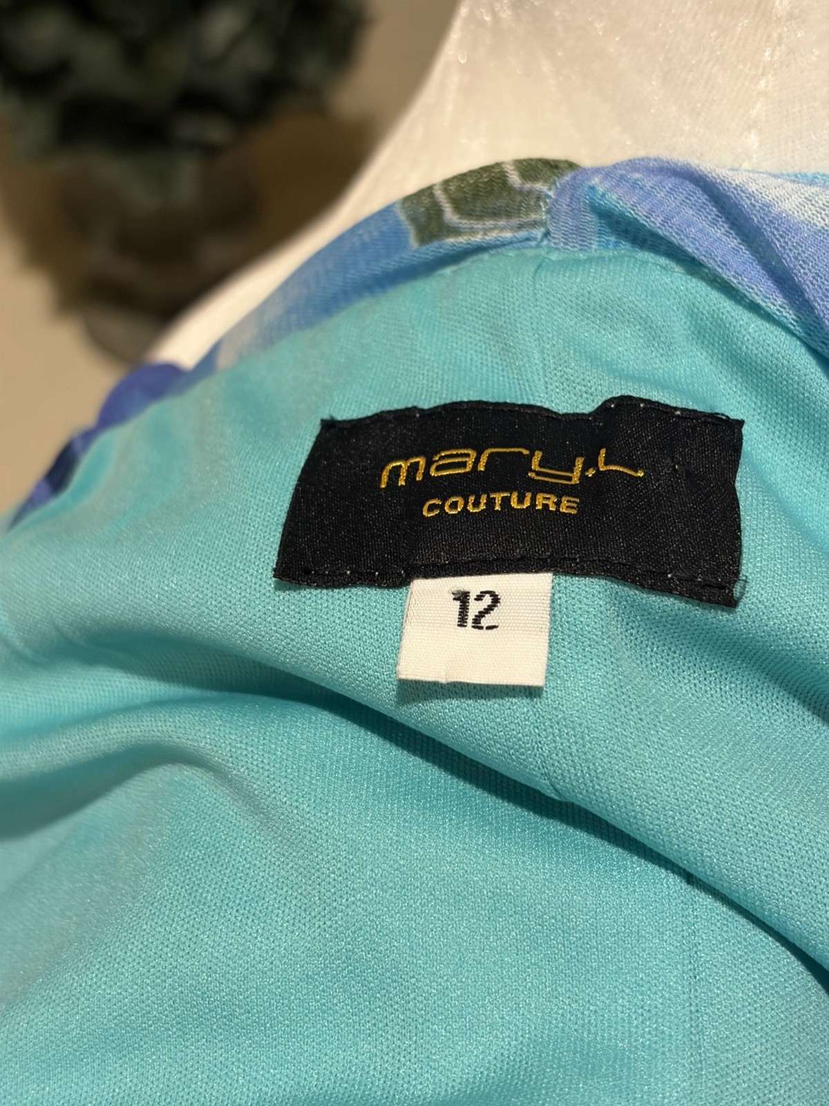 Vintage 90s Mary L Couture Blue and Green Dress Size 12 Made In USA