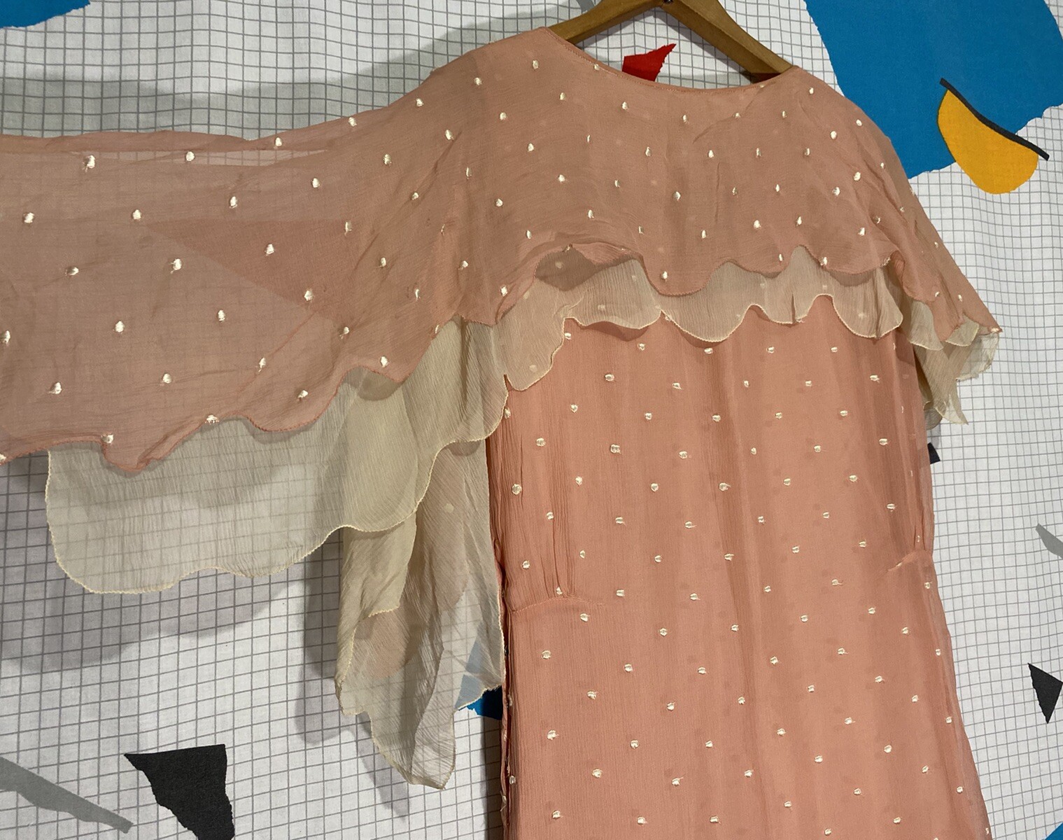 Vintage 20s Silk Flapper Dress Art Deco Drop Waist Asymmetrical Polka Dot Crepe