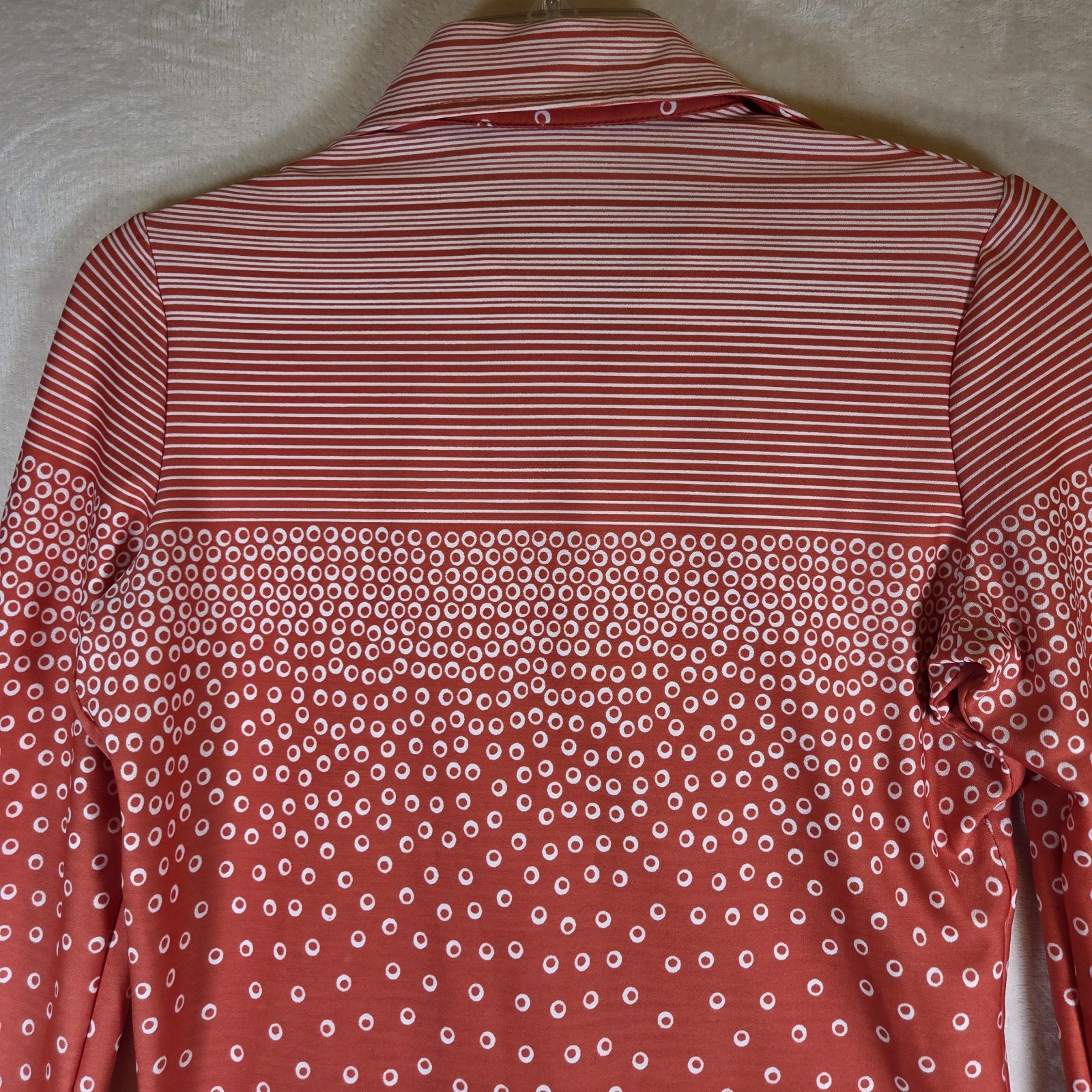VTG 70s Jantzen Geometric Dots & Stripes Shirt Womens 8 Orange Polyester Disco