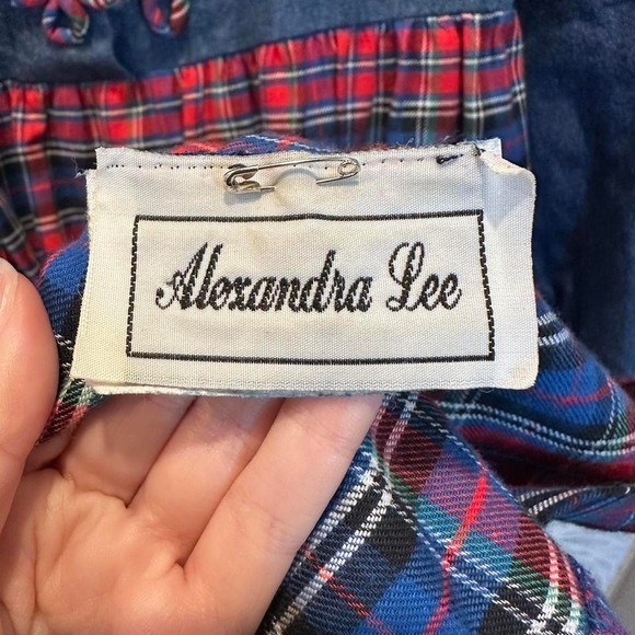 Vintage Alexandra Lee Denim & Plaid Prairie Dress Cottagecore Midi USA Size 6