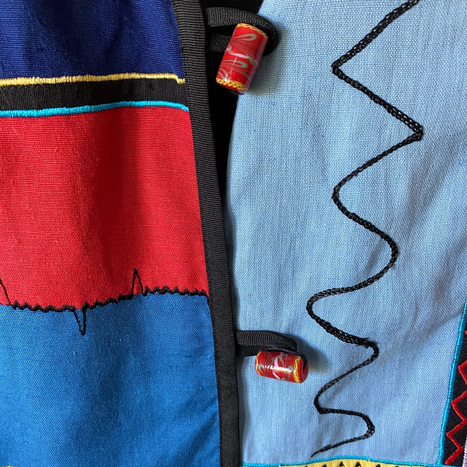 Vintage Indigo Moon Embroidered Patchwork Jacket Art to Wear Retro Abstract Boho