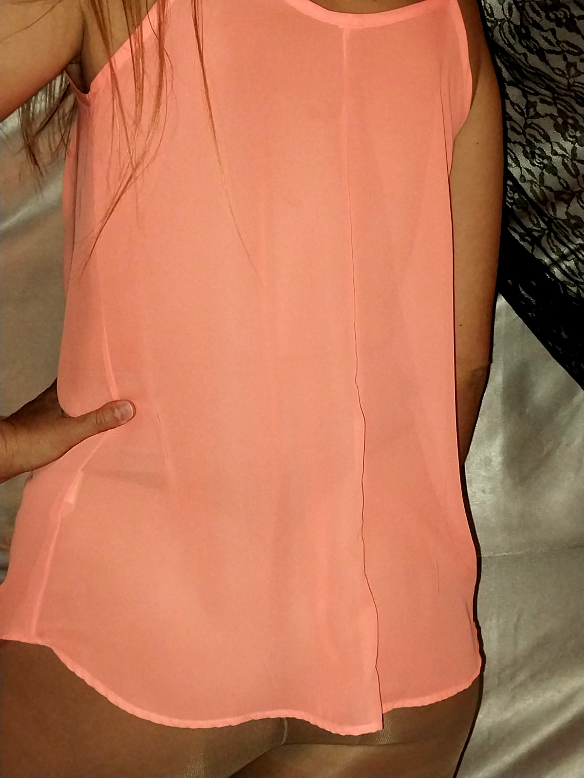 VTG SILKY SHEER NEON ORANGE PINK CAMISOLE TOP PLEATS SHIRT NEW USA CHIFFON ESQUE