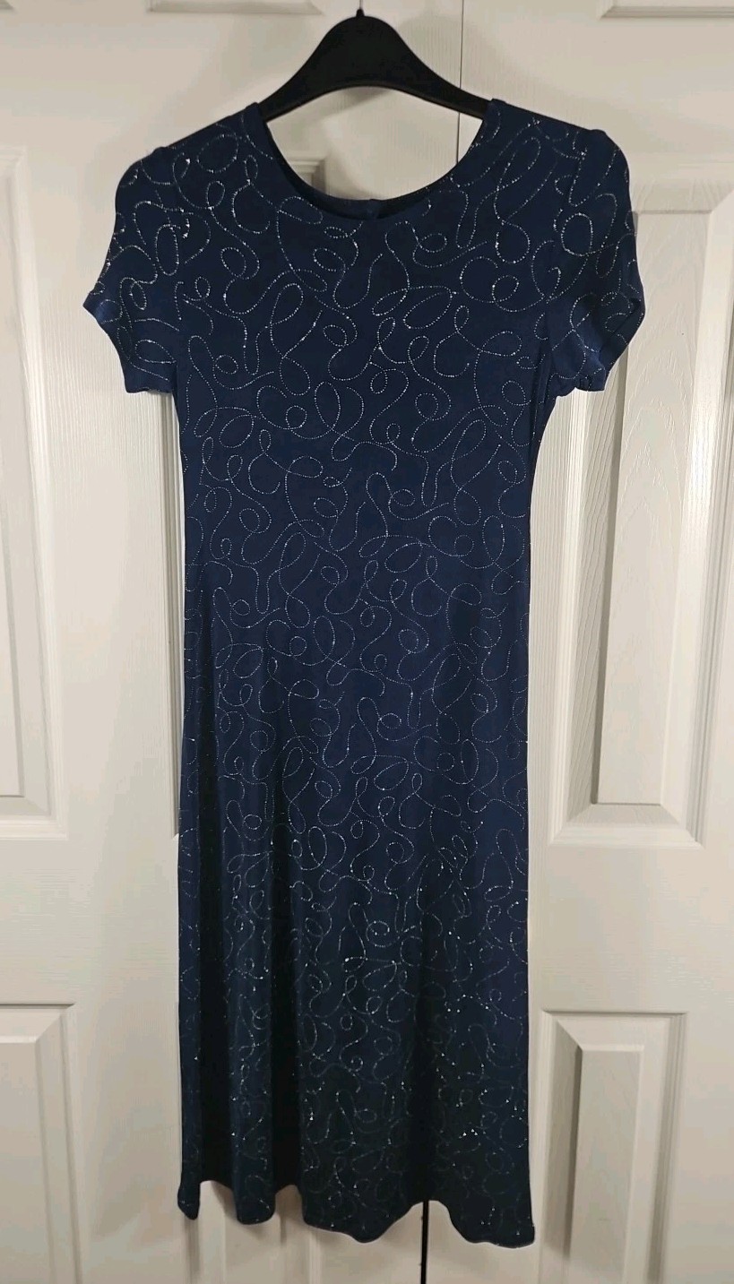 90s Vintage Navy Slinky Midi Dress S Celestial Whimsigoth GrungeFairy Witchy