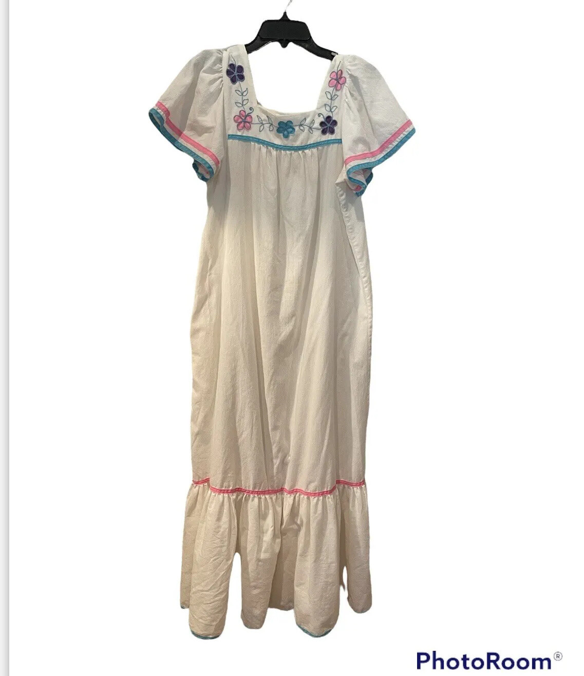 It’s A Charm Dress Womens Medium White Maxi Hippie BoHo Cottagecore USA Vintage