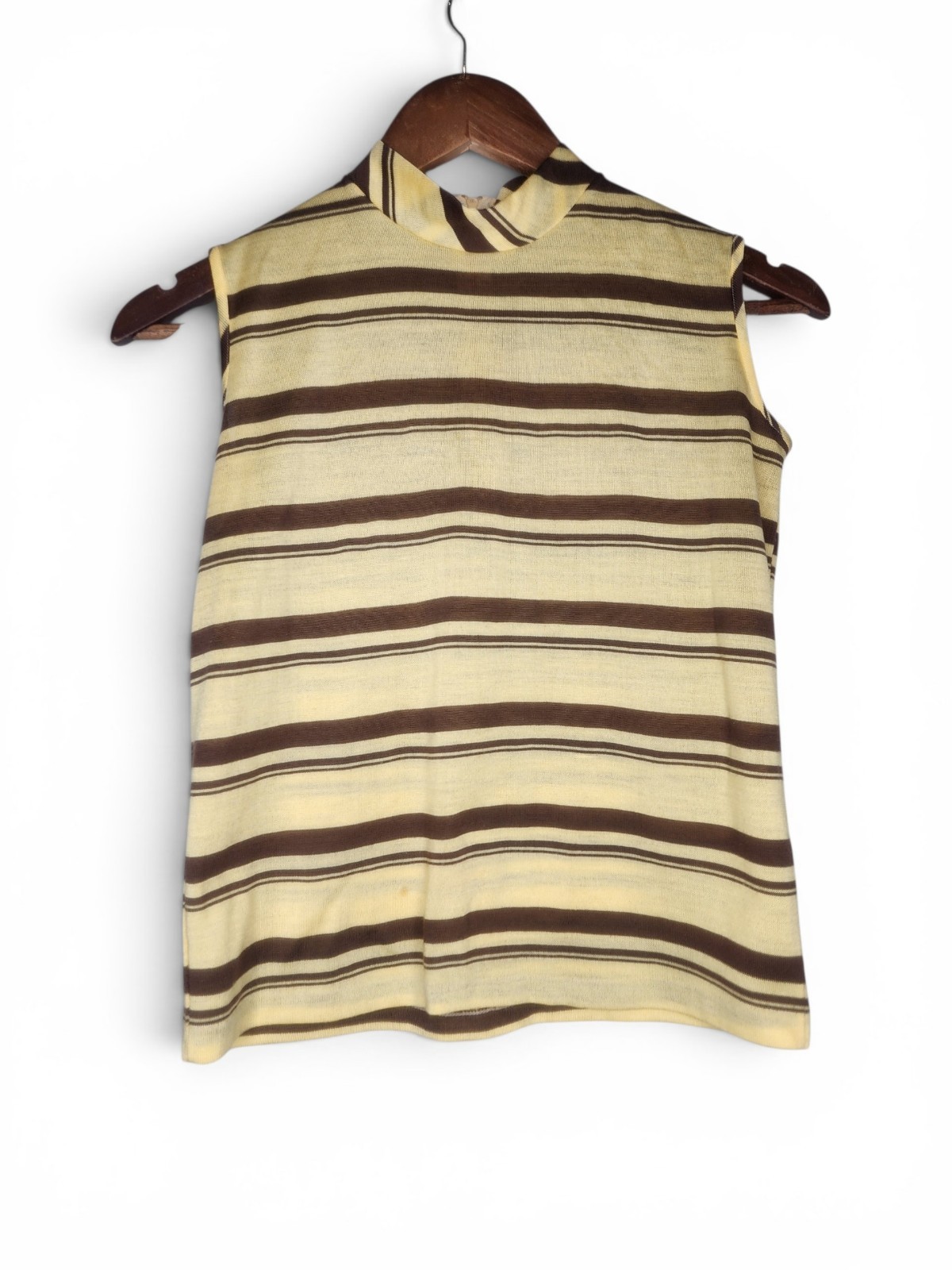 1960s Striped Mock Neck Vintage Knit Top in Yellow and Brown by Sky Star Size XS