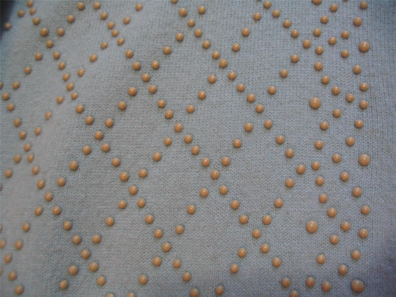VNTG 1960S~CELADON ORLON~BEADED DESIGN~FAUX PEARL BUTTON CARDIGAN SWEATER~SM~36