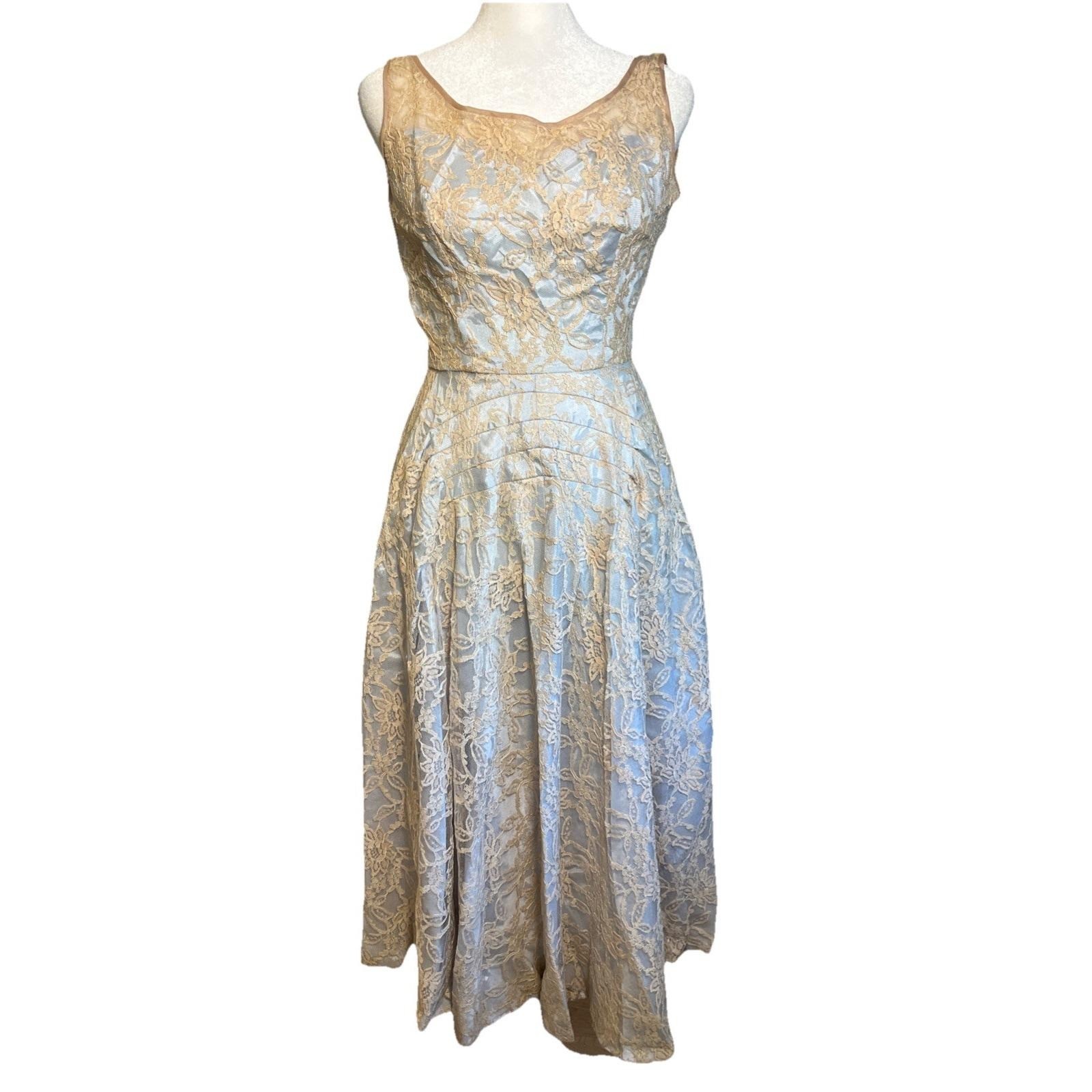 Vintage 50’s Claudia Young 2 Pc Pink Lace & Satin Bridal Fit & Flared Dress XS