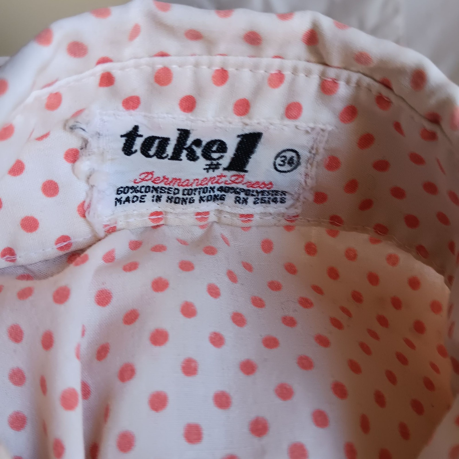 True Vintage Women’s Top Small 1960’s Mod Granny sz 34 White/Pink Polka Dot