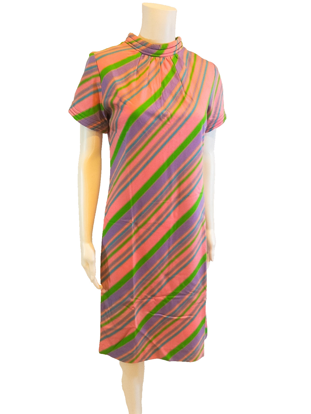 Vintage 60s/70s Diagonal Stripe Knit Pink and Green Dress