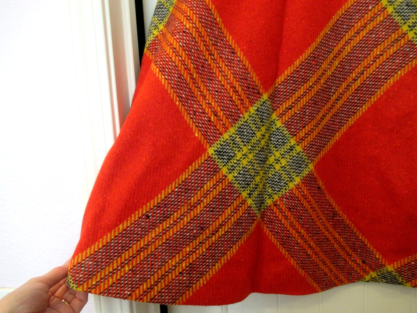 Charlie’s Girls by Erika Elias red, yellow, orange plaid skirt, c. 1960s, sz. S