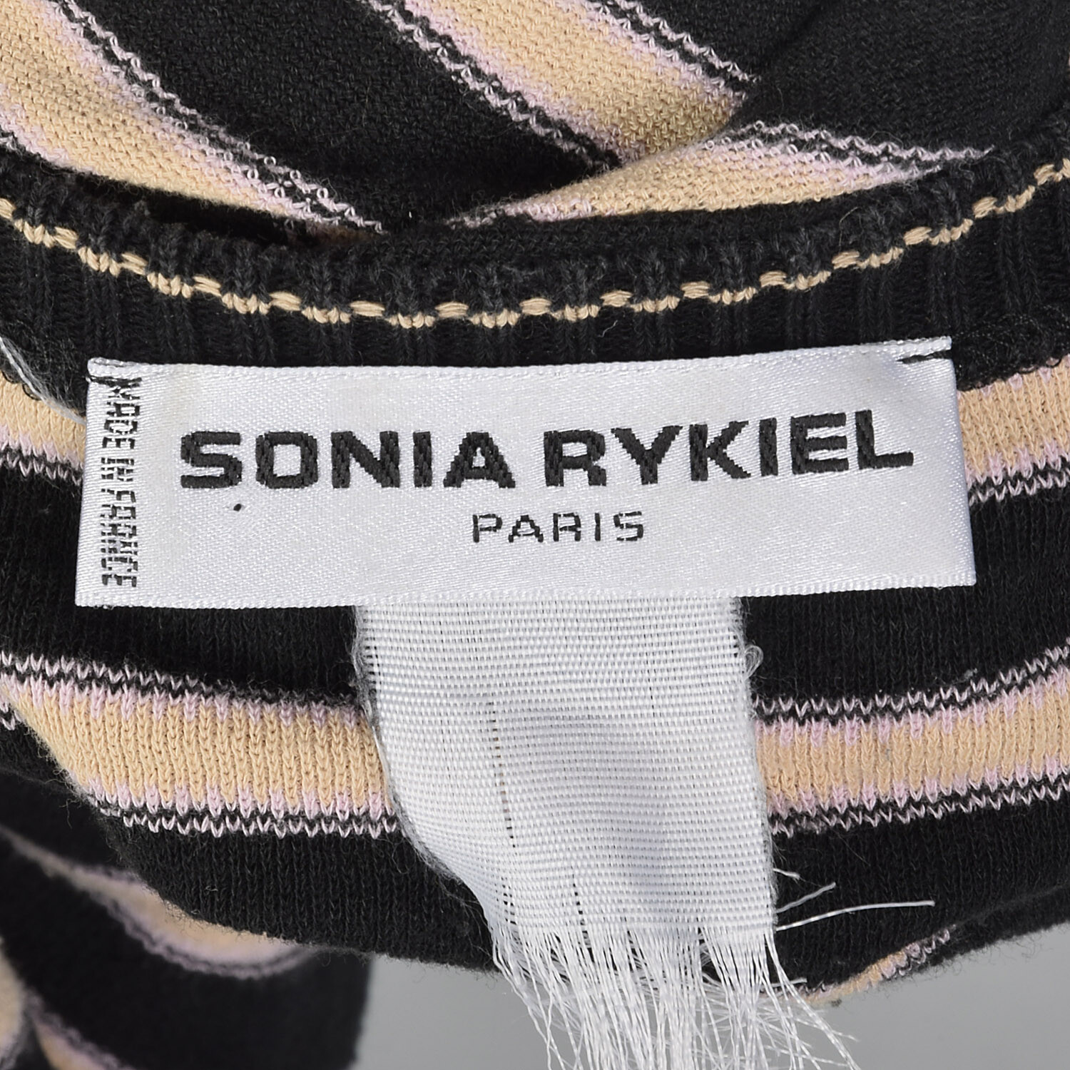 L Sonia Rykiel Black Pink Sweater Designer Striped Short Sleeve Knit Top VTG