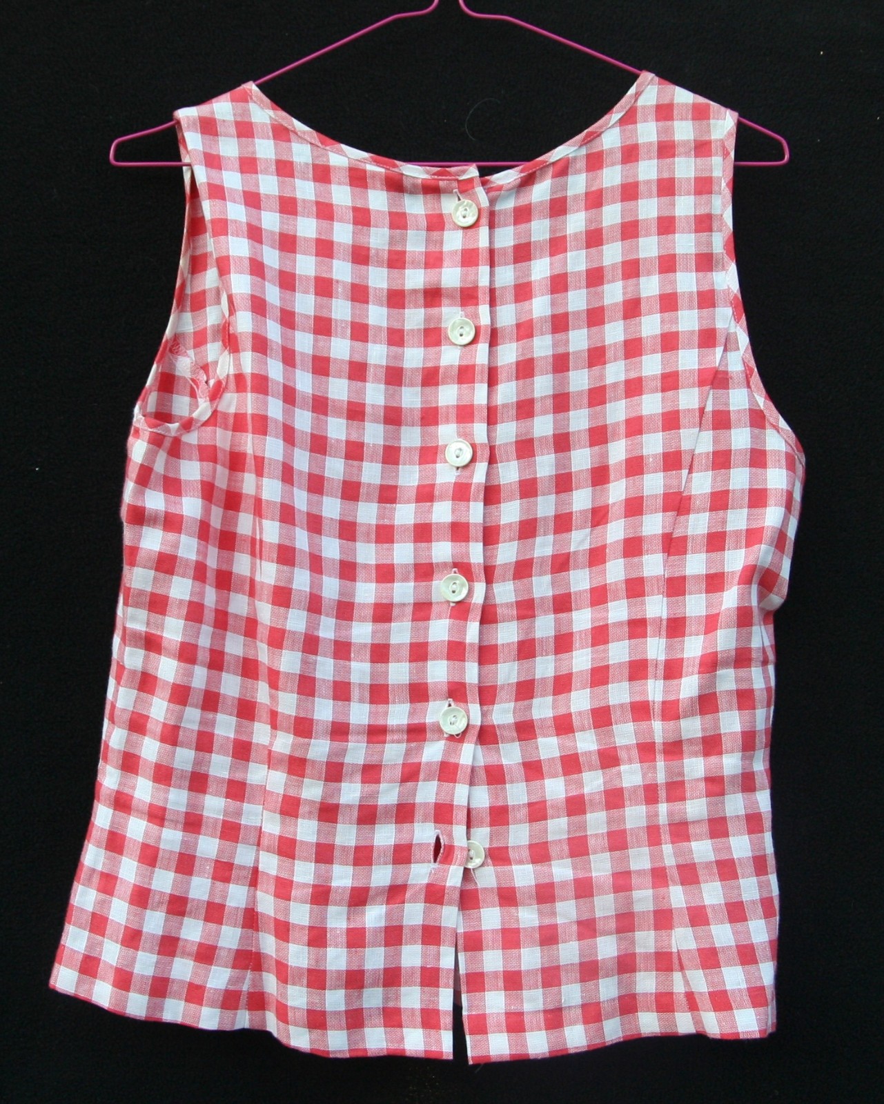 Laura Ashley Vintage sleeveless red and white checkerboard linen blouse size 4