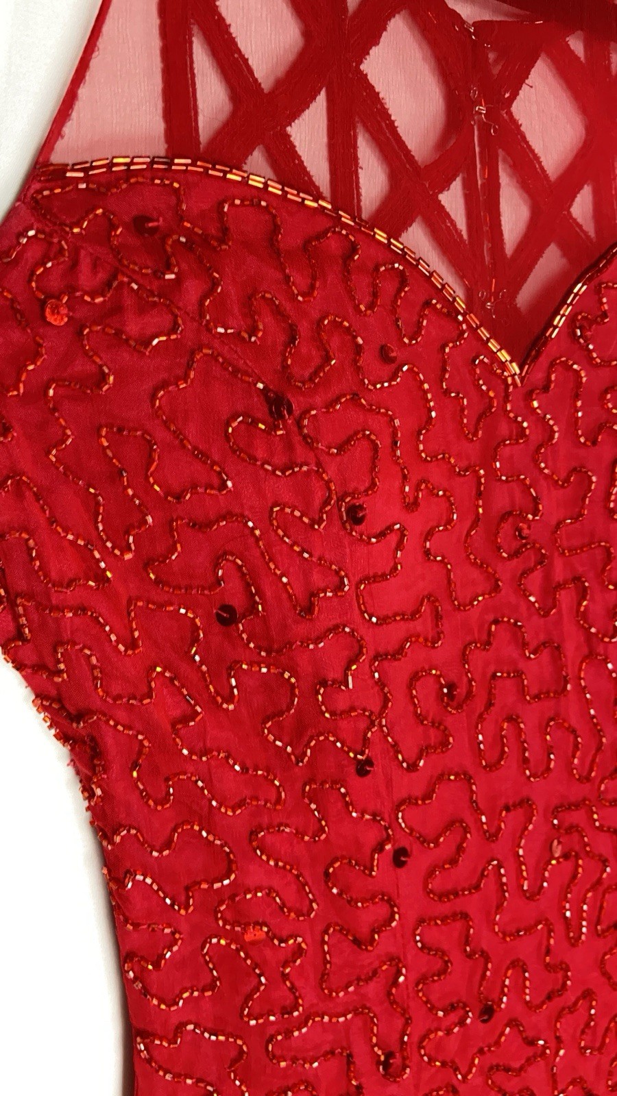 Vintage Andretta Donatello Womens Small Dress Red Beaded Silk Gown 90s Y2K Prom