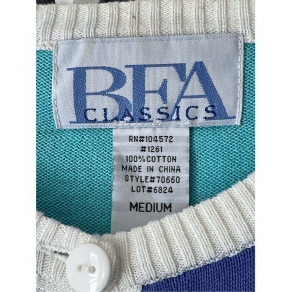 T8 BFA Cardigan Colorblock Patchwork 1990s Vintage Crewneck 100% Cotton Sweater