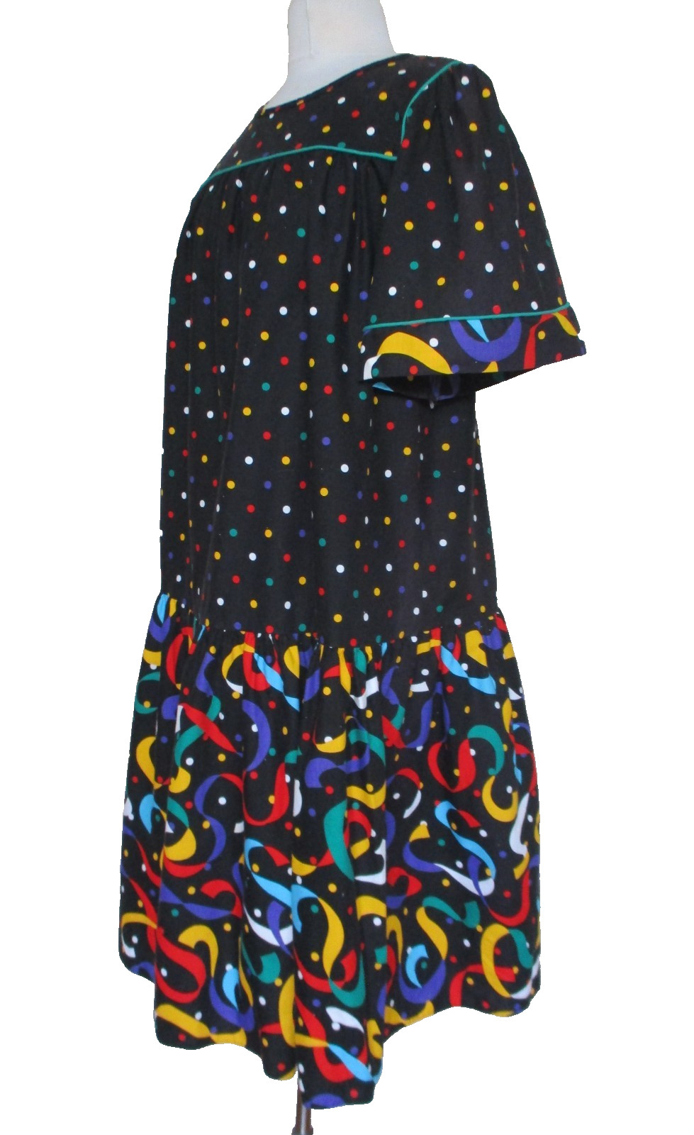 Vintage 80s Appel Caftan Dress Large Women Multicolor Cotton Loose Fit