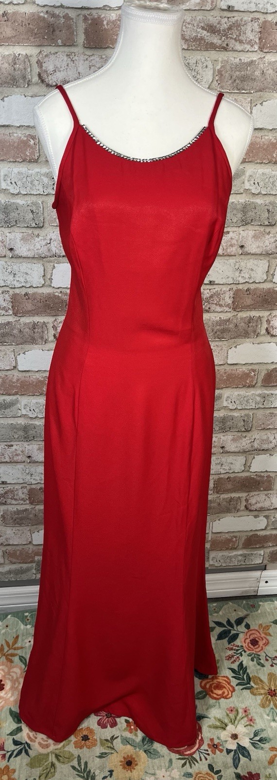 Vintage 1990’s Jessica McClintock Red Prom Gown Rhinestone Neckline Sz 9/10