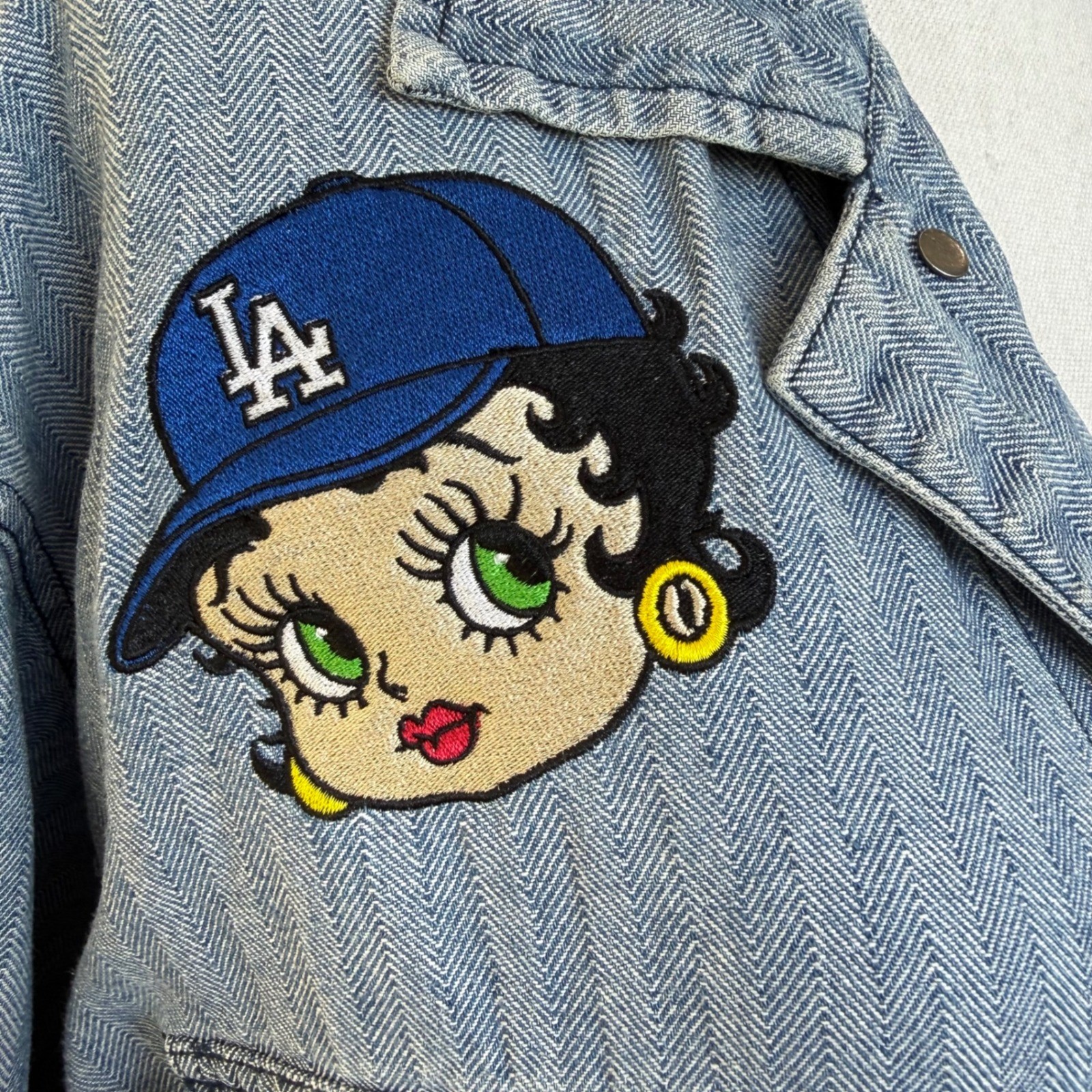 Vintage Big Mac Herringbone Denim Jacket Betty Boop LA Dodgers Chore Coat 48 Reg