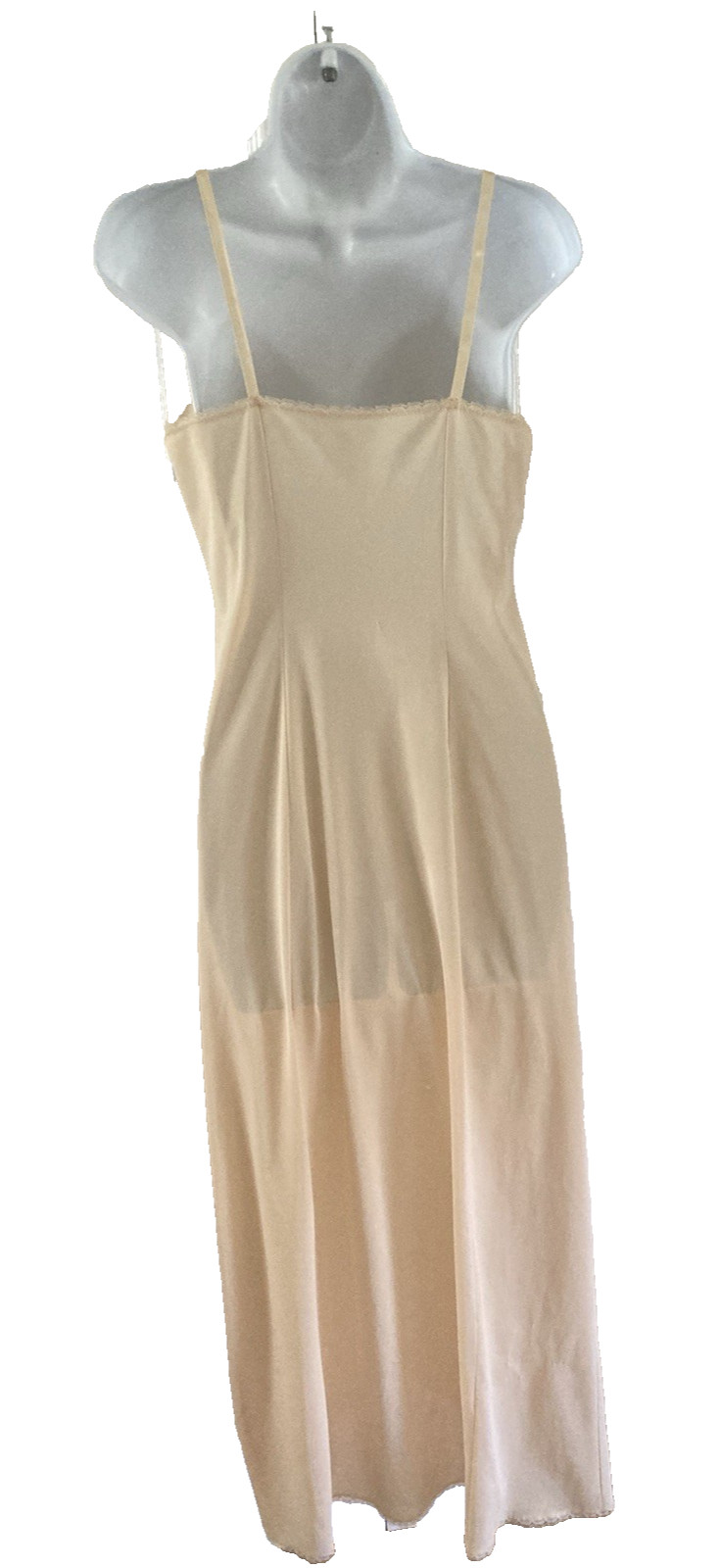 VTG Vanity Fair Beige Nylon Antron III Full Slip Dress Lingerie Lace Size 34 LL