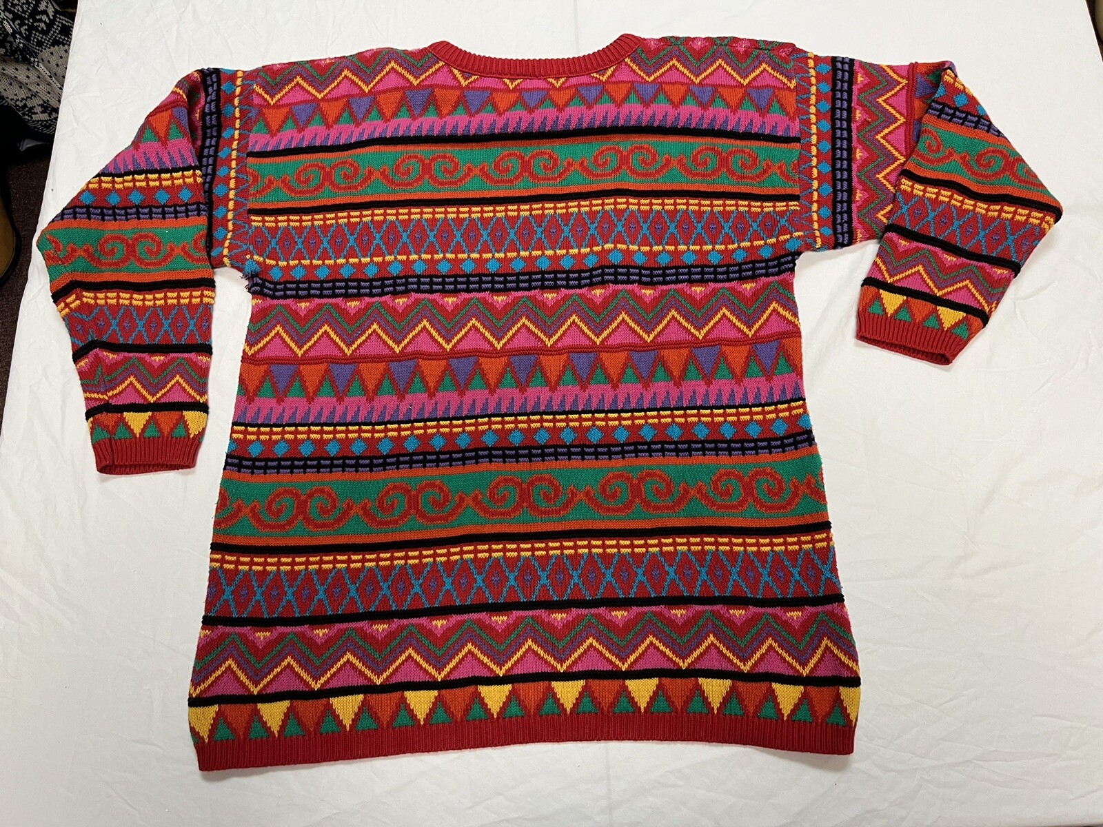 Vtg Clifford Wills Women’s M L Colorful Oversized Sweater Hip Hop 80s 90s *HOLE